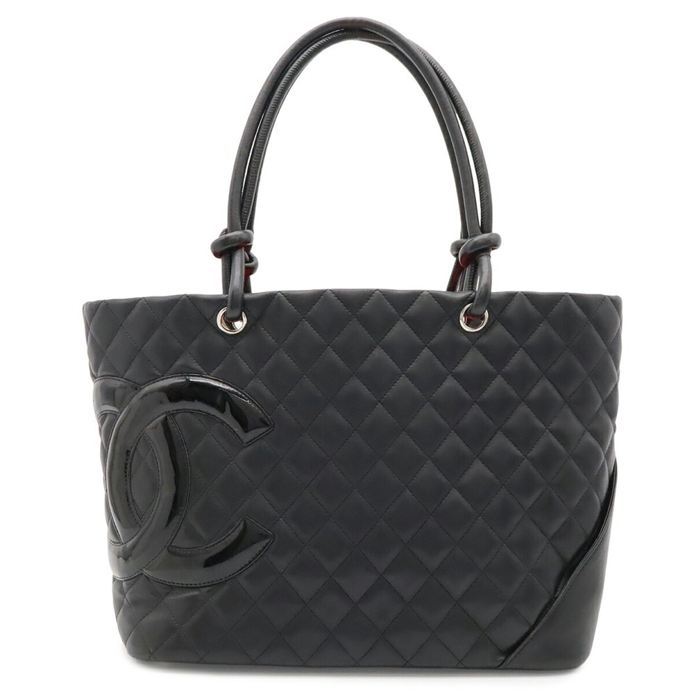 CHANEL Cambon Line Coco Mark Large Tote Shoulder Bag Soft Calf Black Pink A25169